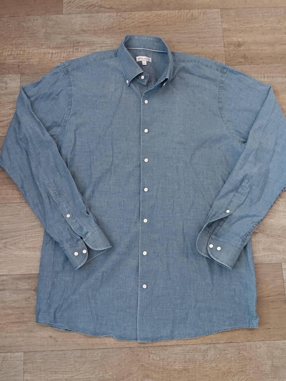 Peter Millar Blue Chambray Long Sleeve Button Down Shirt Mens Size Large